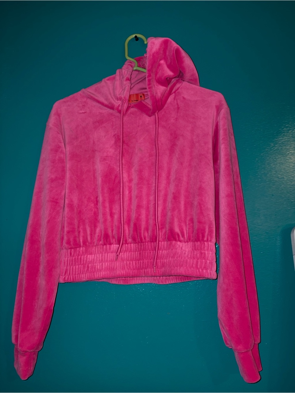 Cropped Plush Hoodie in Vibrant Hot Pink medium